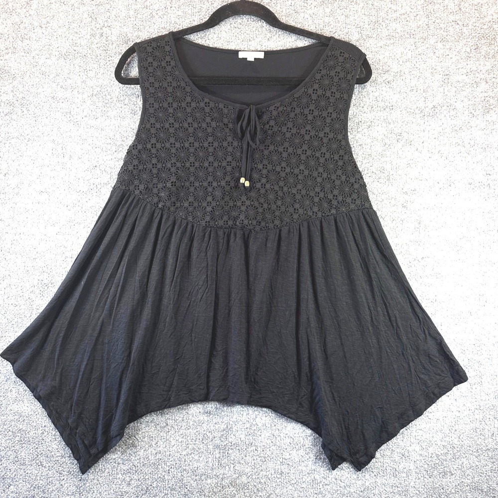 Halo Black Crochet Lace Babydoll Tank Top Handkerchief Hem 1X Whimsigoth Fairy
